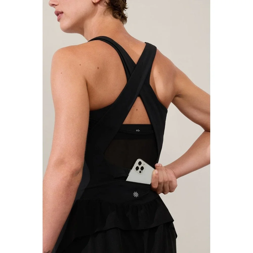 Athleta Black Crossover Runsie Athletic Shorts Romper‎ Large Tall